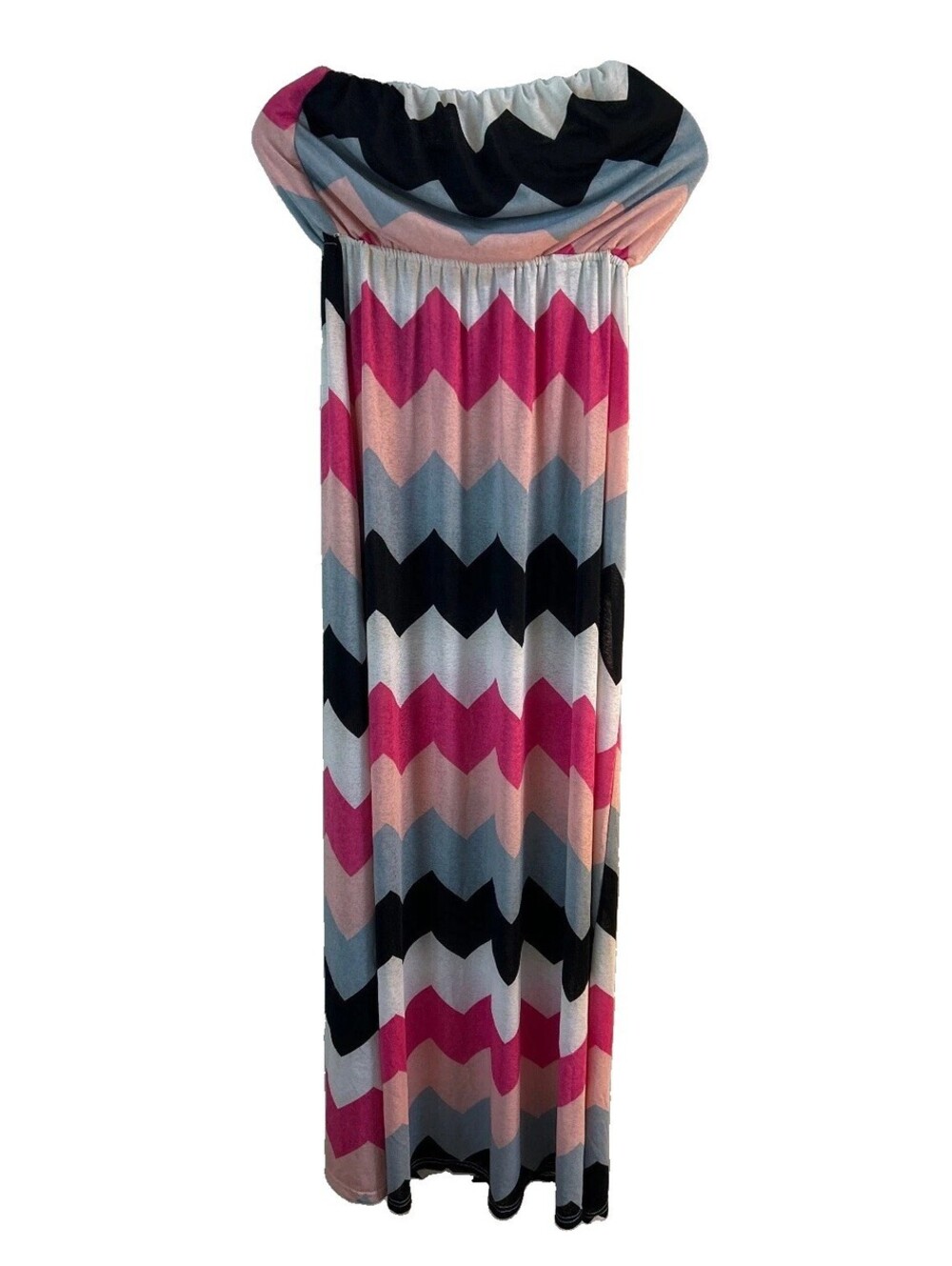 Rue 21 Strapless Chevron Maxi Dress Pink Gray Black Stretch Tube Boho Size OS